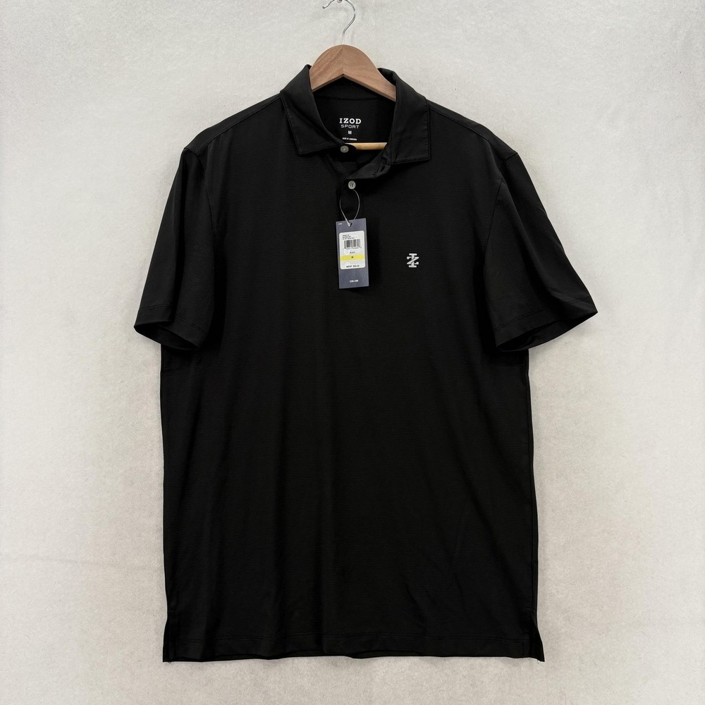 IZOD Sport Golf Polo Shirt Mens Medium Black Mesh Stretch Performance Sport NWT
